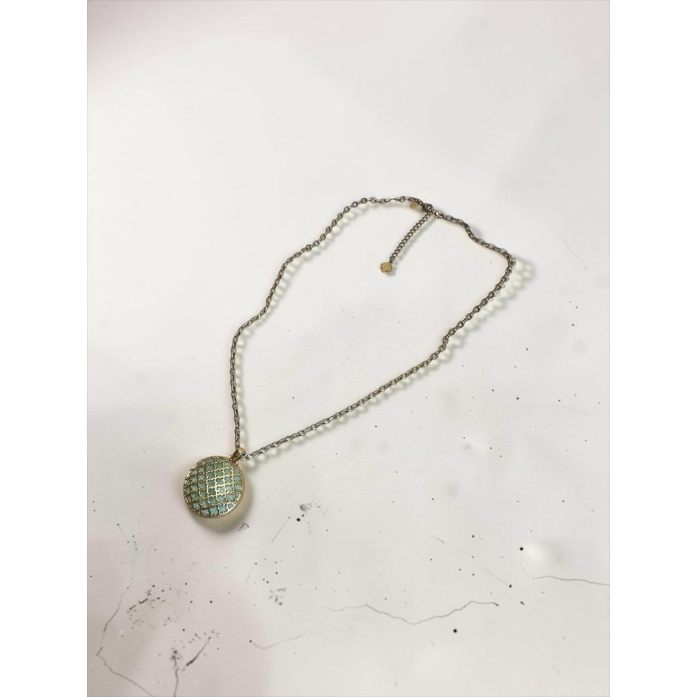 Kiam Family Pendant Necklace "Marrakesh" Amazonite Stone Matte Gold Tone 32"